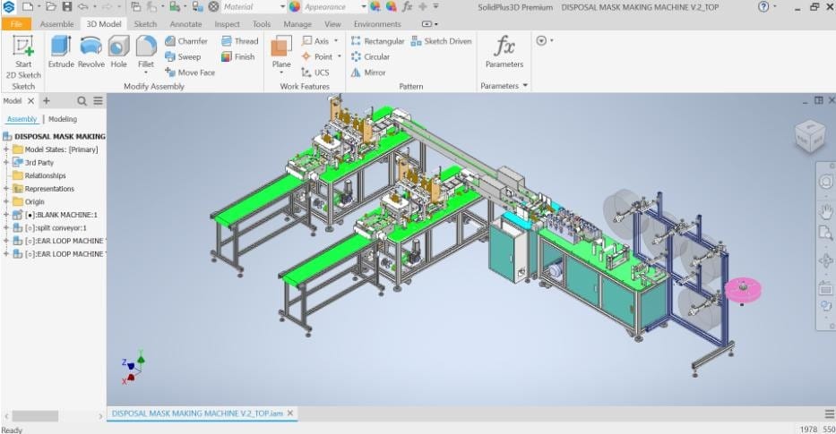 Female engineer working on CAD software with 3D model on dual monitors